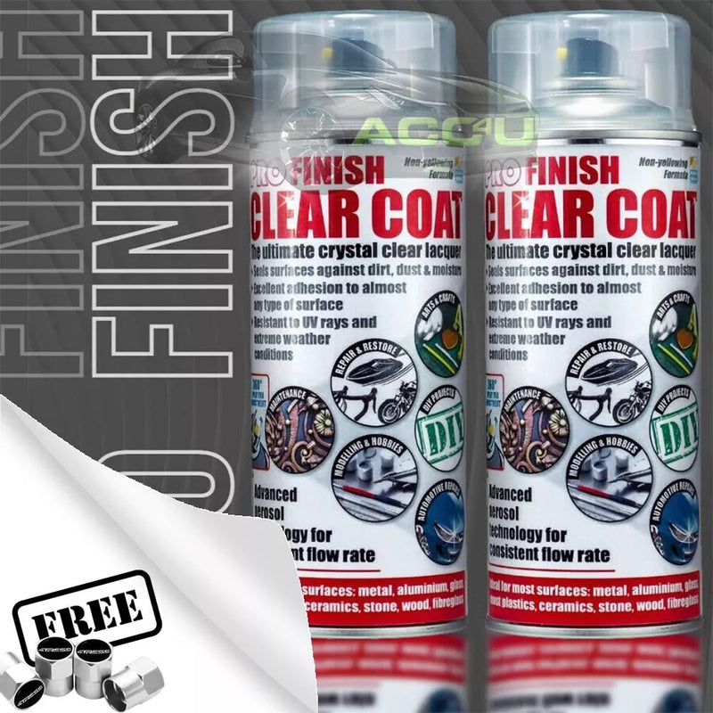 2x PRO Finish Metal Glass Stone Wood High Gloss Clear Coat Lacquer Spray +Caps