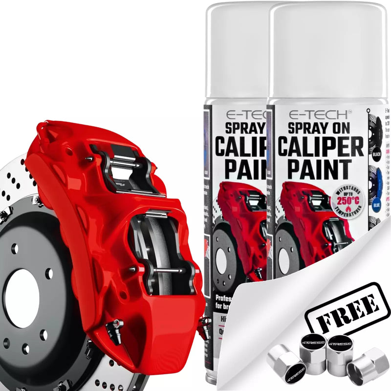 E-Tech 2x Red Brake Caliper Spray Paint Enamel Coating Aerosol Can 400mL + Caps