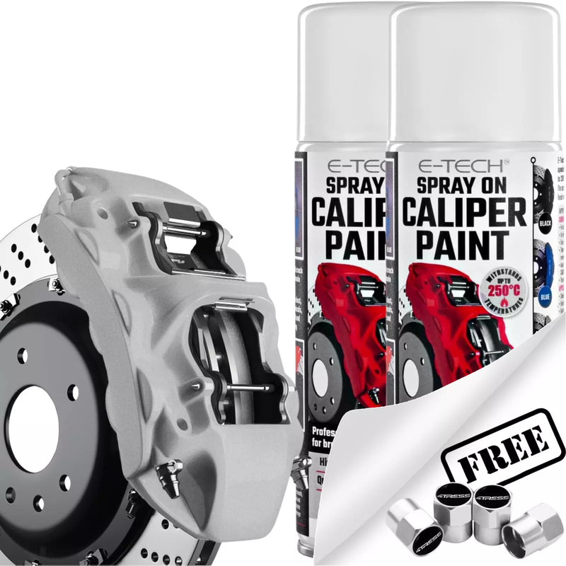 2x E-Tech Silver Brake Caliper Spray Paint Enamel Coating Aerosol Can 400mL + Caps
