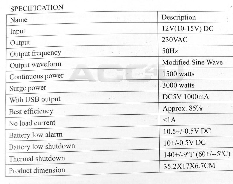 12v Car Battery to 230v Home Mains Socket USB 3000w Peak Power Inverter +Caps