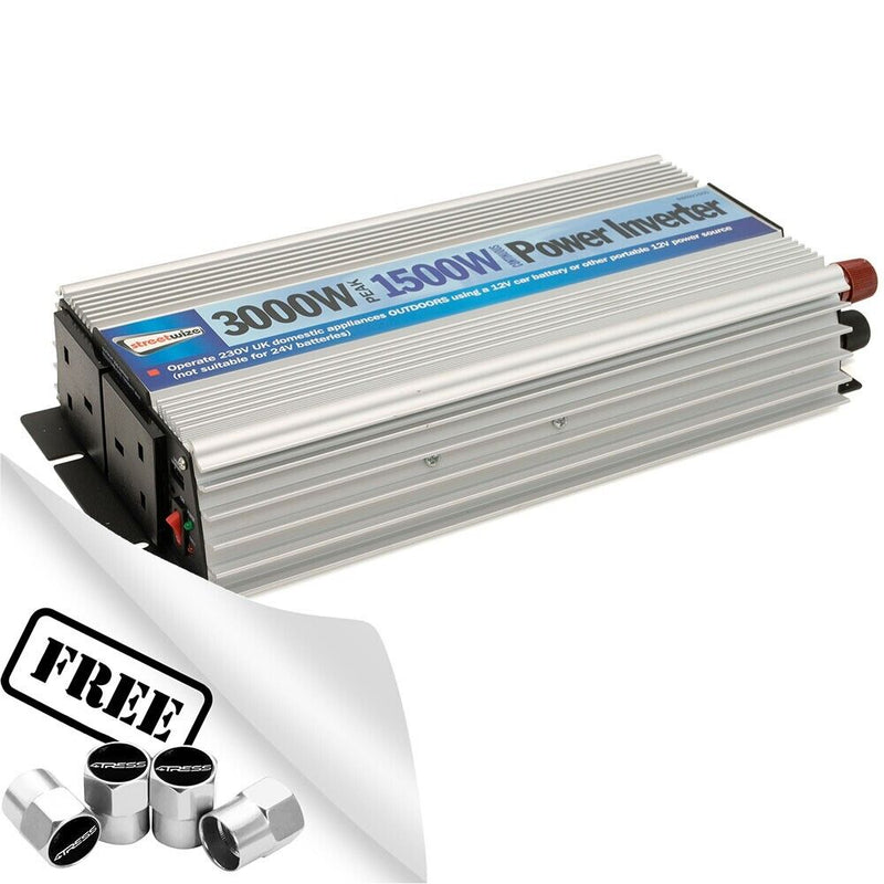 12v Car Battery to 230v Home Mains Socket USB 3000w Peak Power Inverter +Caps