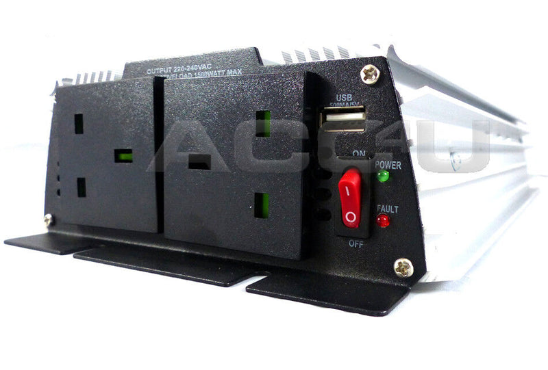 12v Car Battery to 230v Home Mains Socket USB 3000w Peak Power Inverter +Caps