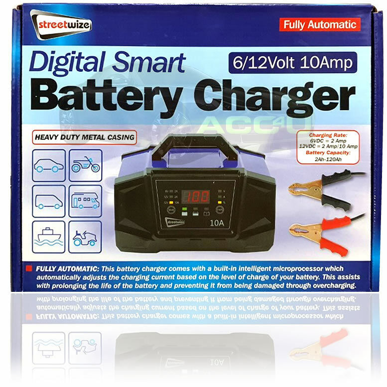6V 12V 10 AMP Smart Automatic Digital Battery Charger TRICKLE CHARGER +Caps