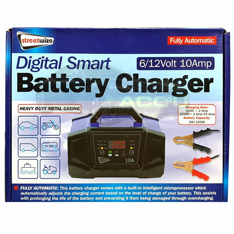 6V 12V 10 AMP Smart Automatic Digital Battery Charger TRICKLE CHARGER +Caps