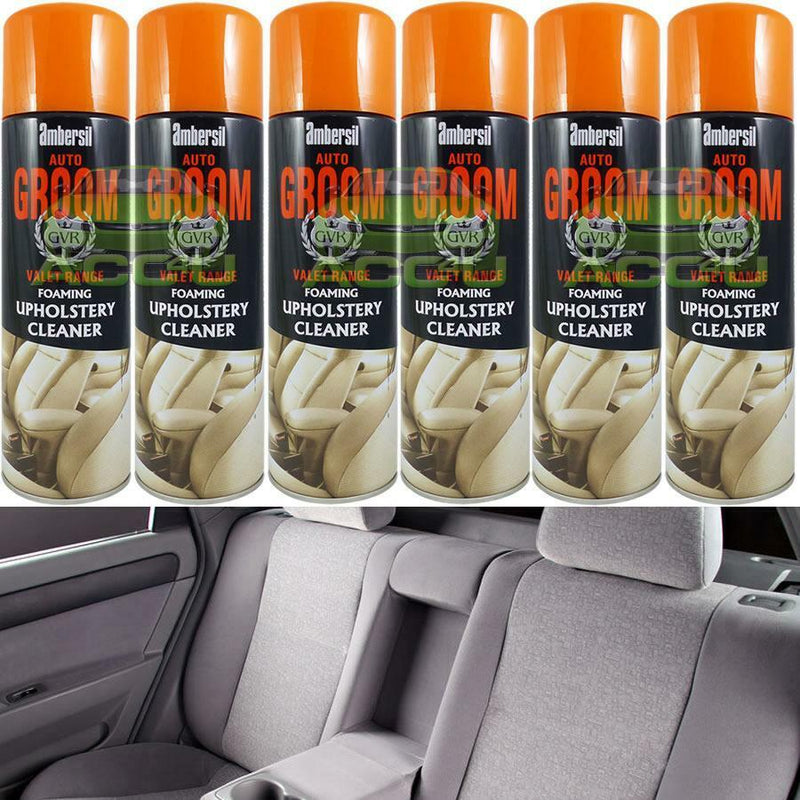 6x Ambersil Groom Car Interior Seats Carpet Trim Upholstery Foam Cleaner + Caps