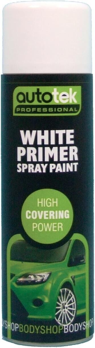 4x AUTOTEK WHITE PRIMER Aerosol Spray Paint Professional Hi Covering Power+G+Caps