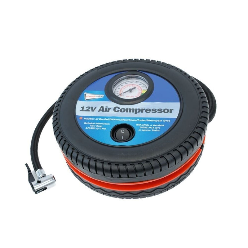 12v Car Mini Wheel Tyre Shape Air Compressor Quick Connect Inflator Pump +Caps