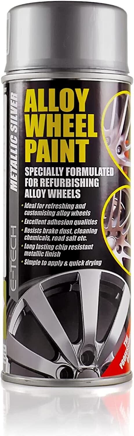 E-Tech SILVER Car Alloy Wheel Spray Paint +Clear Lacquer +Self Etch Primer Package +Caps