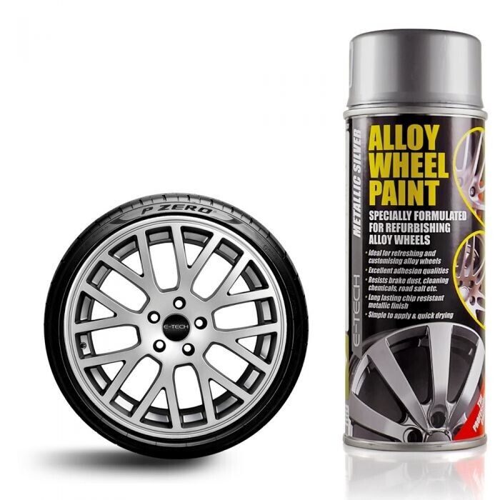 E-Tech SILVER Car Alloy Wheel Spray Paint +Clear Lacquer +Self Etch Primer Package +Caps