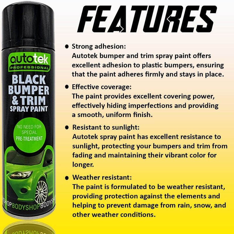 6 x Autotek Car BLACK BUMPER TRIM Spray Paint Restore Faded Plastic 500ml +G+C