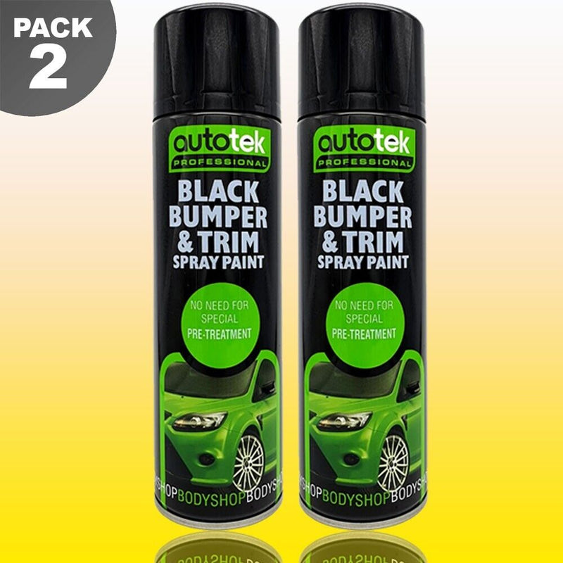 2 x Autotek Car BLACK BUMPER TRIM Spray Paint Restore Faded Plastic 500ml +G+C