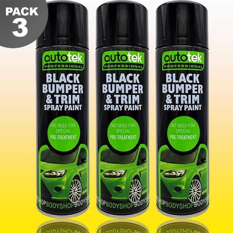 3 x Autotek Car BLACK BUMPER TRIM Spray Paint Restore Faded Plastic 500ml +G+C