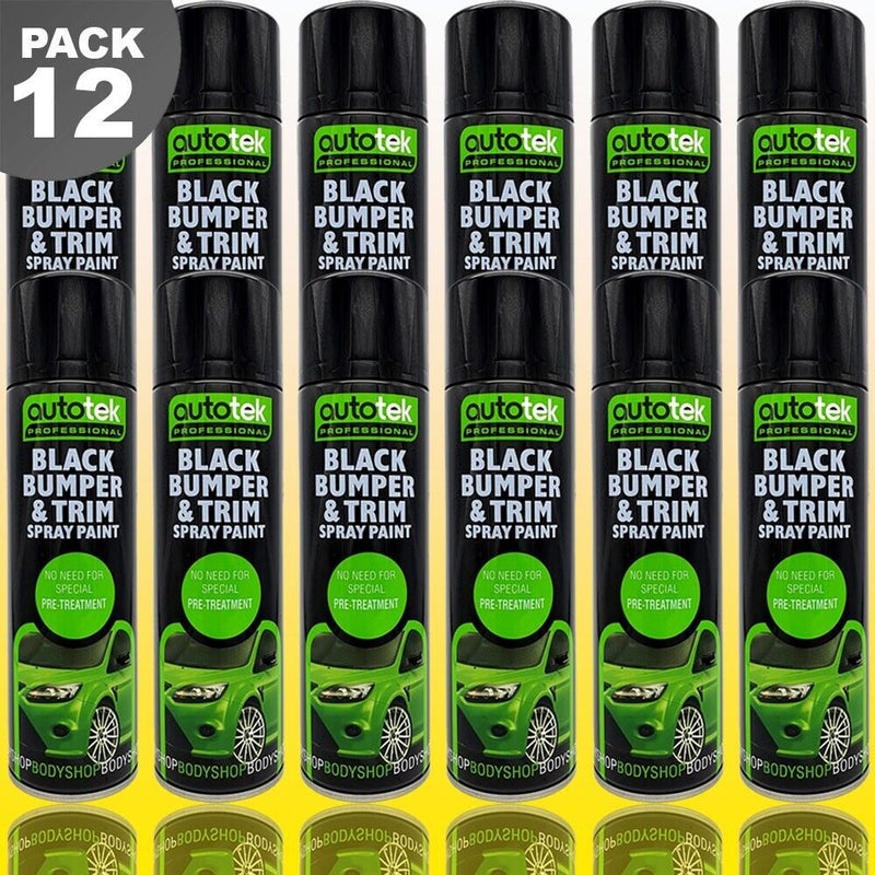 12 x Autotek Car BLACK BUMPER TRIM Spray Paint Restore Faded Plastic 500ml +G+C