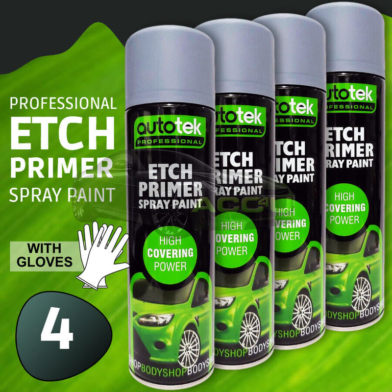 4 x Autotek ETCH PRIMER Spray Paint Aluminium Galvanized Zinc Steel Plastic+G+C✅