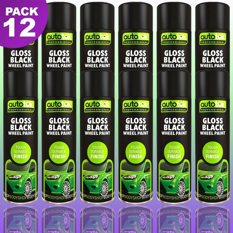 12 x Autotek GLOSS BLACK ALLOY WHEEL Spray Paint Aerosol Cans Professional +G+C✅