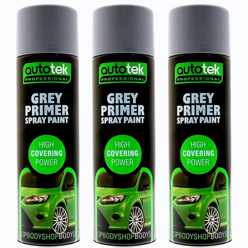 3 x Autotek GREY PRIMER Aerosol Spray Paint Professional High Covering Power+G+C✅