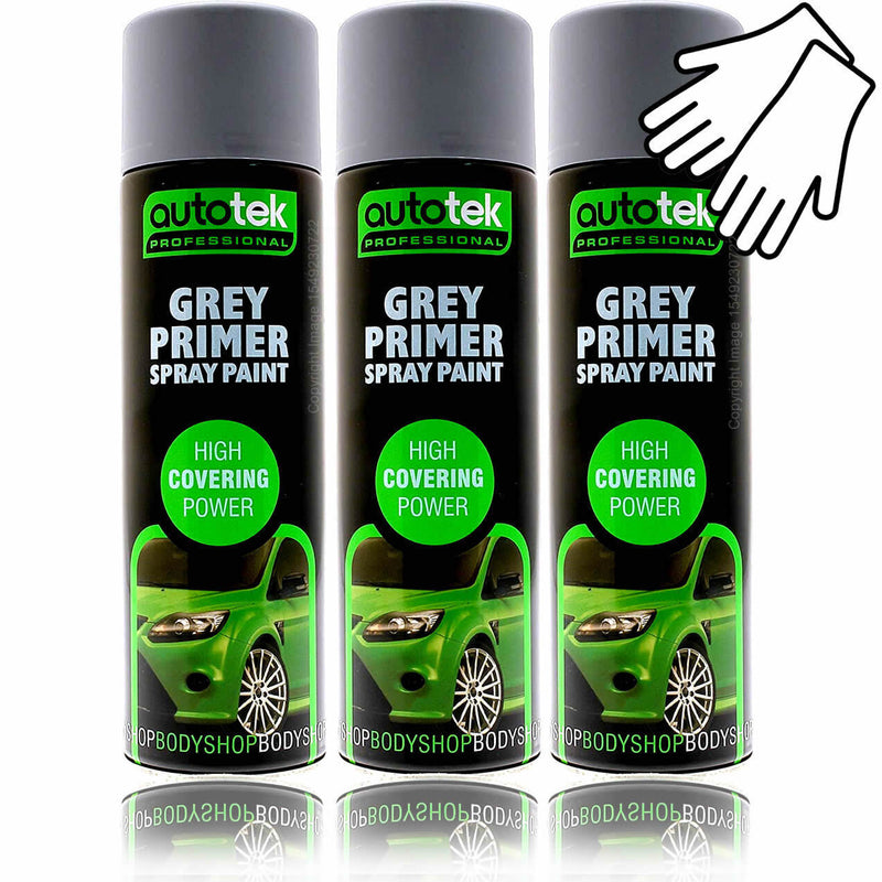 3 x Autotek GREY PRIMER Aerosol Spray Paint Professional High Covering Power+G+C✅