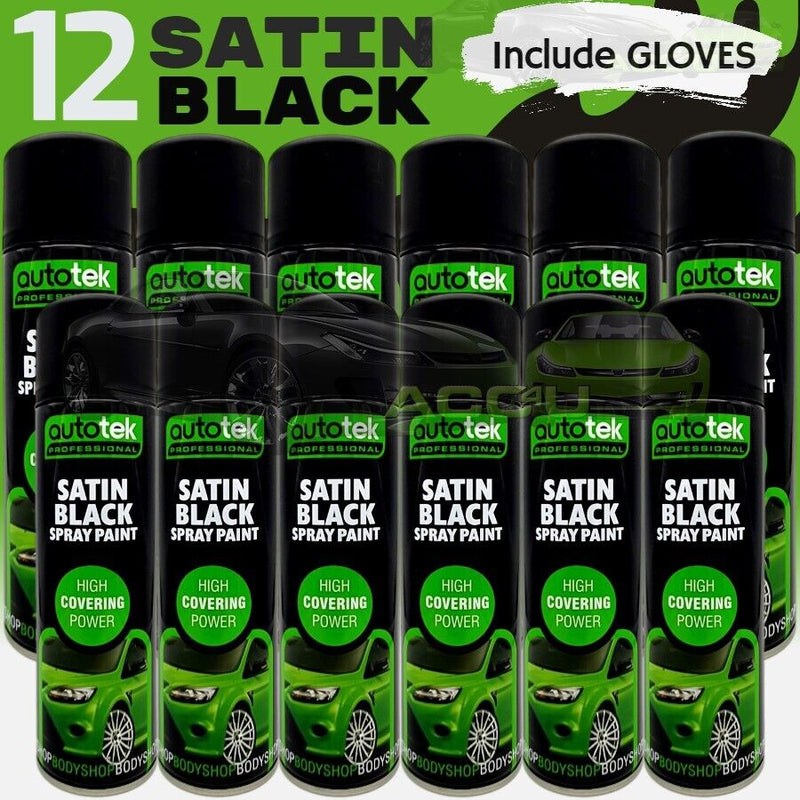12x Autotek SATIN BLACK Spray Paint Professional High Covering Power Cans +G+C✅