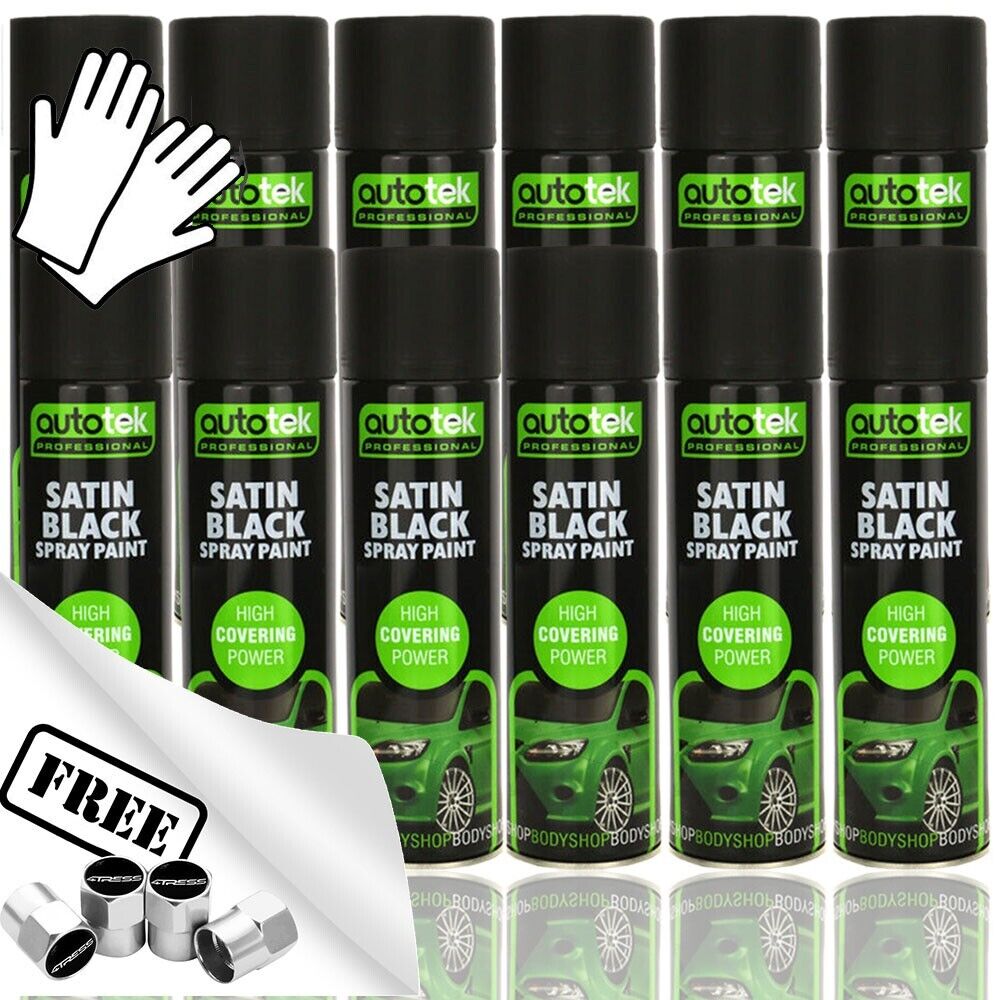 Autotek Satin Black Spray Paint 12 cans
