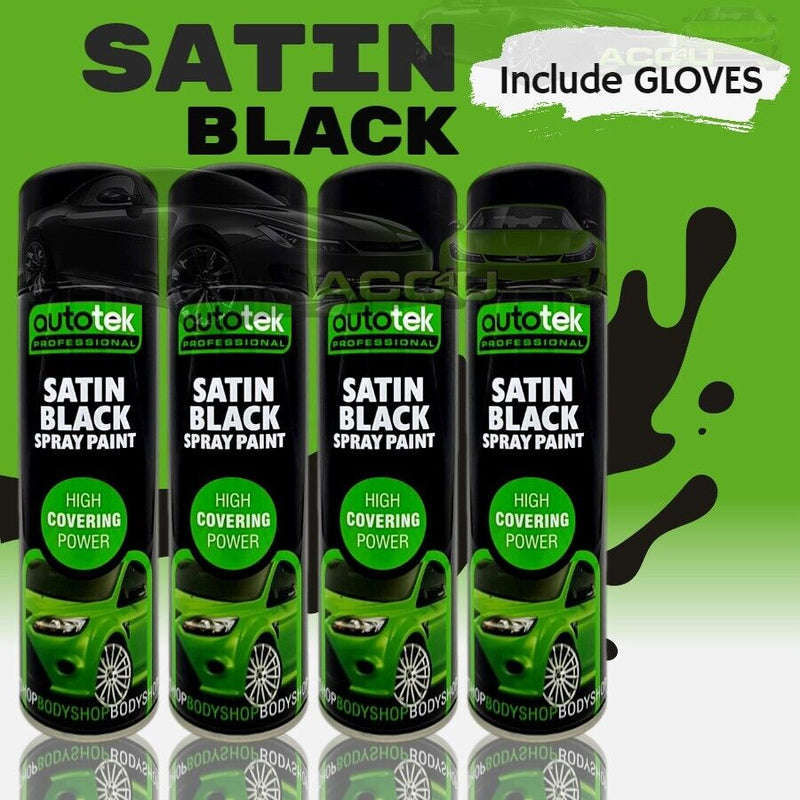 4 x Autotek SATIN BLACK Spray Paint Professional High Covering Power Cans +G+C✅