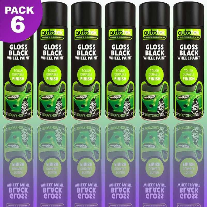 6 x Autotek GLOSS BLACK ALLOY WHEEL Spray Paint Aerosol Cans Professional +G+C✅