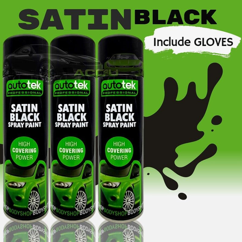 6 x Autotek SATIN BLACK Spray Paint Professional High Covering Power Cans +G+C✅