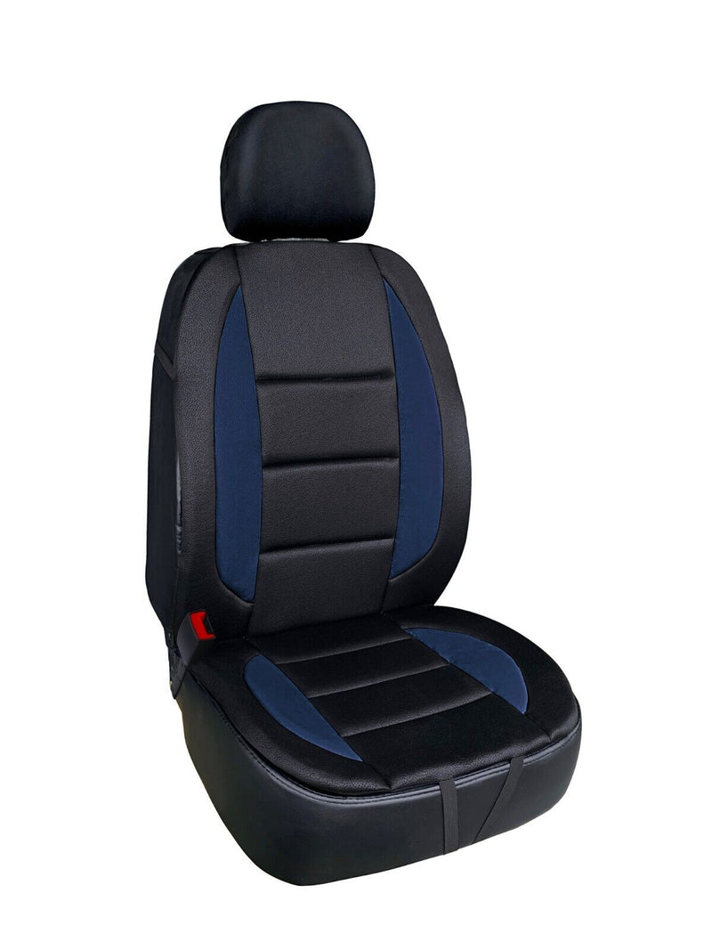 Car Van 4x4 Leather Look Black Blue Padded Front Seat Cushion Cover +Caps