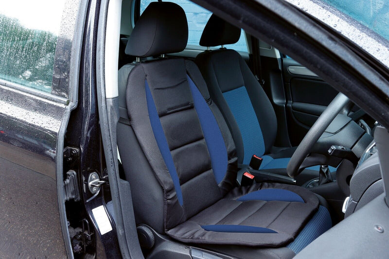 Car Van 4x4 Leather Look Black Blue Padded Front Seat Cushion Cover +Caps