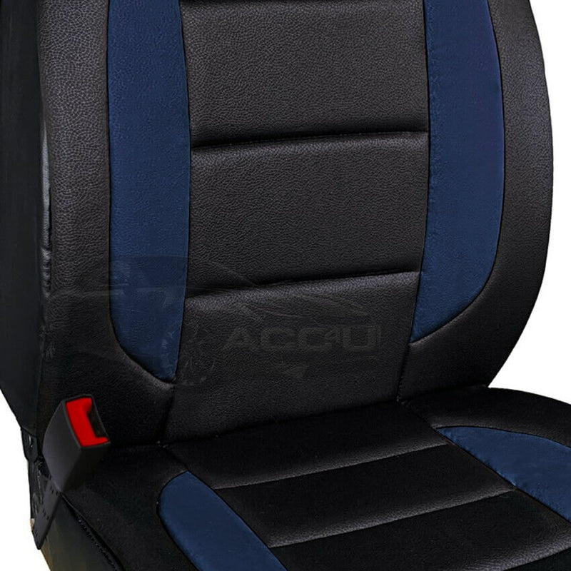 Car Van 4x4 Leather Look Black Blue Padded Front Seat Cushion Cover +Caps
