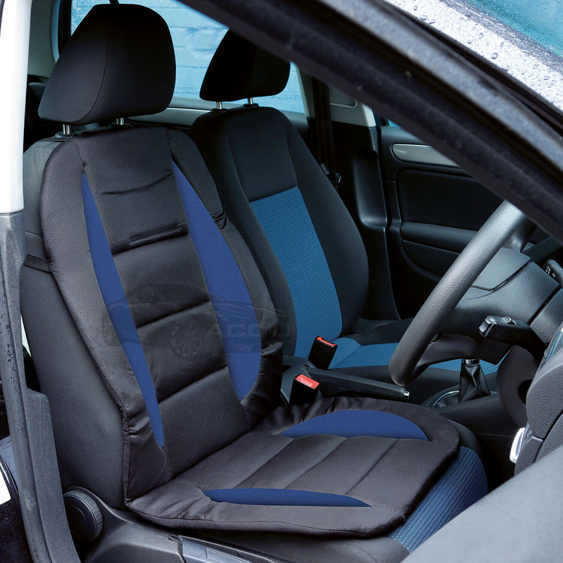 Car Van 4x4 Leather Look Black Blue Padded Front Seat Cushion Cover +Caps