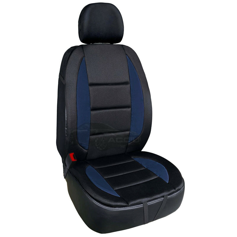 Car Van 4x4 Leather Look Black Blue Padded Front Seat Cushion Cover +Caps
