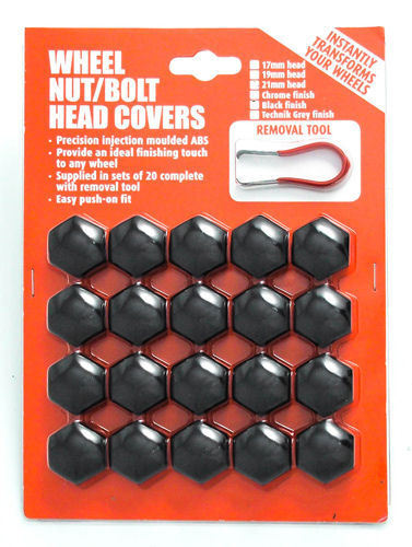 19mm Hex Black Plastic Car Alloy Wheels Wheel Nut / Bolt Head 20 Caps Covers Set