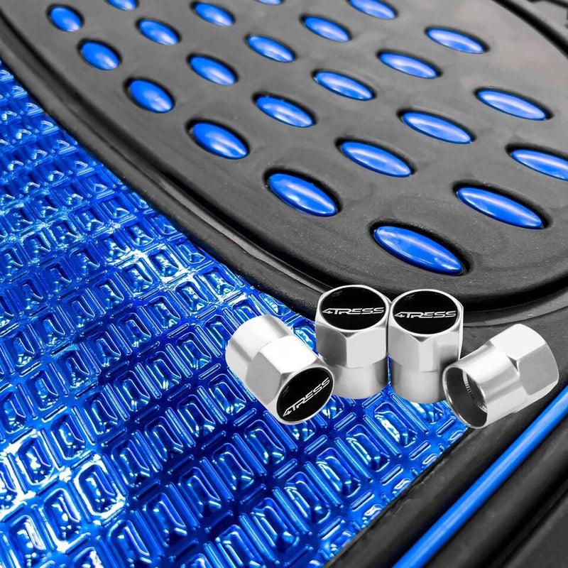 Black Shiny BLUE Car Rubber Mats Metallic Heavy Duty Non Slip +Caps
