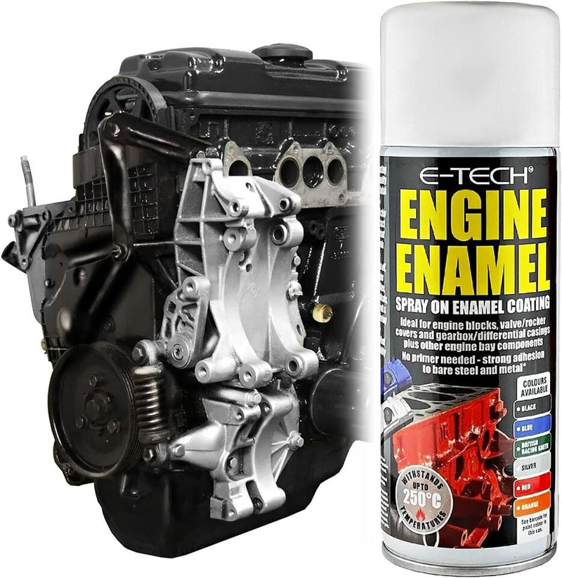 E-Tech BLACK Engine Spray On Enamel Paint High Temp Heat Resistant +Caps