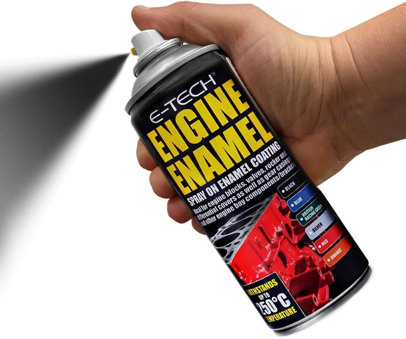 E-Tech BLACK Engine Spray On Enamel Paint High Temp Heat Resistant +Caps