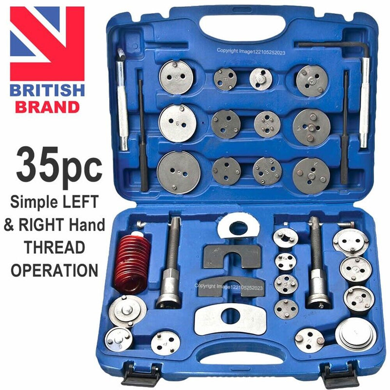 Streetwize 35 Pcs Carbon Steel Car Brake Caliper Piston Rewind Wind Back Tool Kit Set +Caps