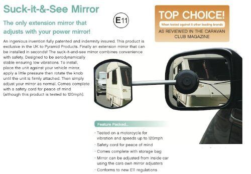 Car 4x4 Caravan FLAT Glass Suck See Suction Cup Extension Towing Mirror +Caps