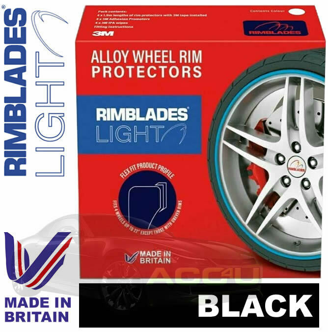 Rimblades LIGHT Car BLACK Alloy Wheel Rim Edge Rubber Protectors Styling Strip Kit +Caps