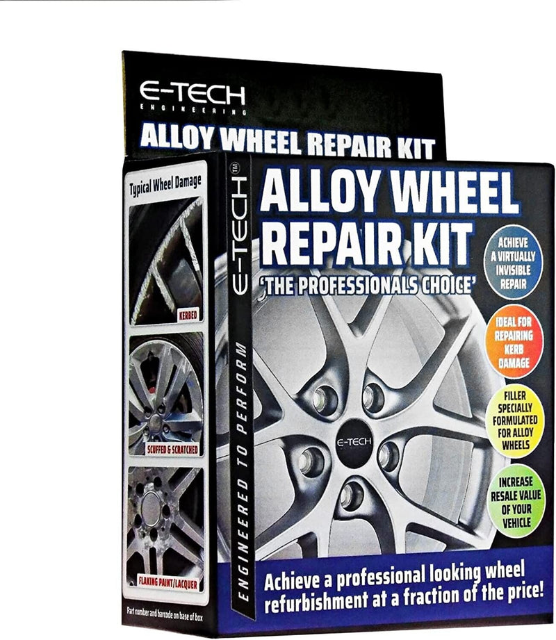 E-Tech SILVER Car Alloy Wheel Wheels Refurbishment Spray Paint Lacquer Repair Kit +Caps