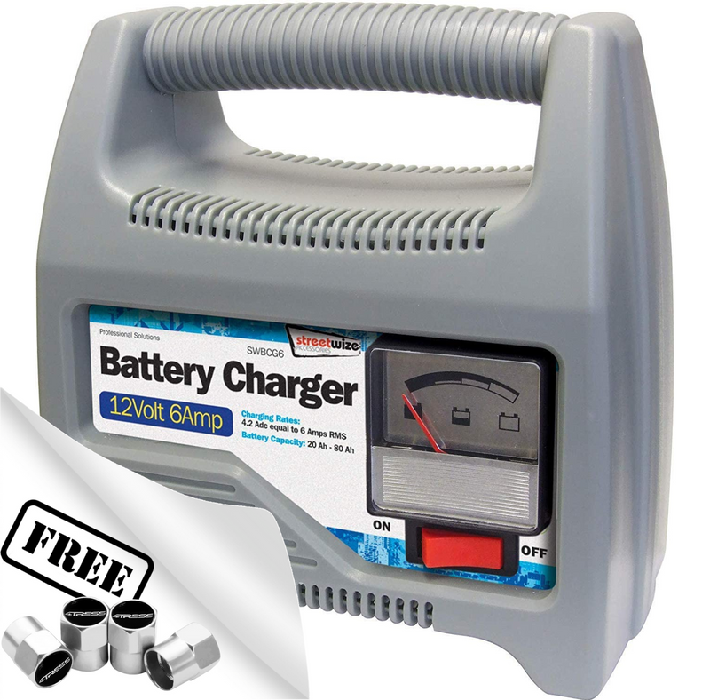 12v 6A Car Bike Battery Charger Portable Analogue Display 20Ah-80Ah +Caps