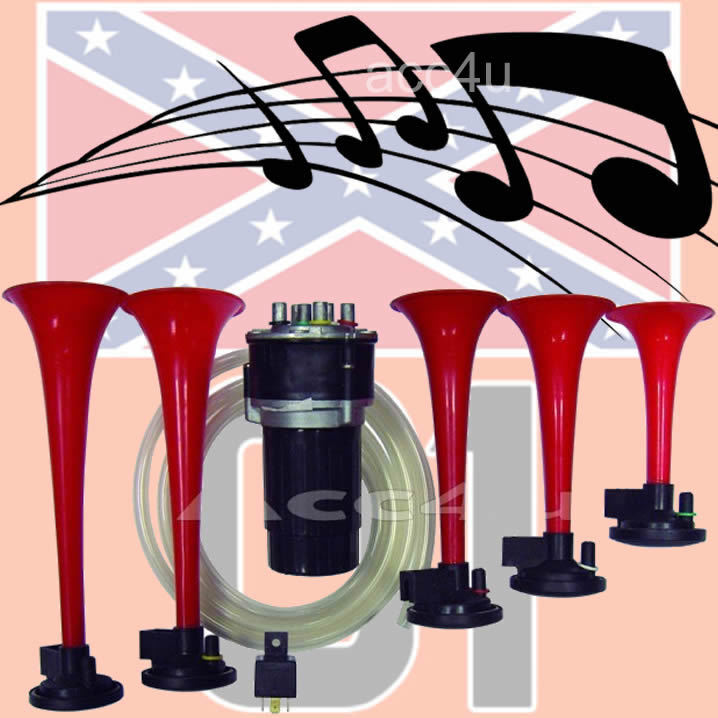 12v Duke Of Hazzard Dixie Land Dixieland Musical Tune Car Van Air Horn Kit +Caps