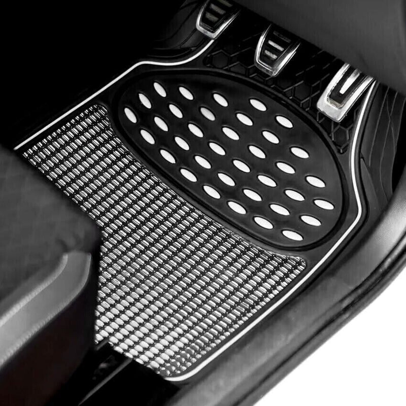 Revelation Silver Chrome Metallic Look Effect Heavy Duty Car Black Rubber Mats Set Of 4 +Caps