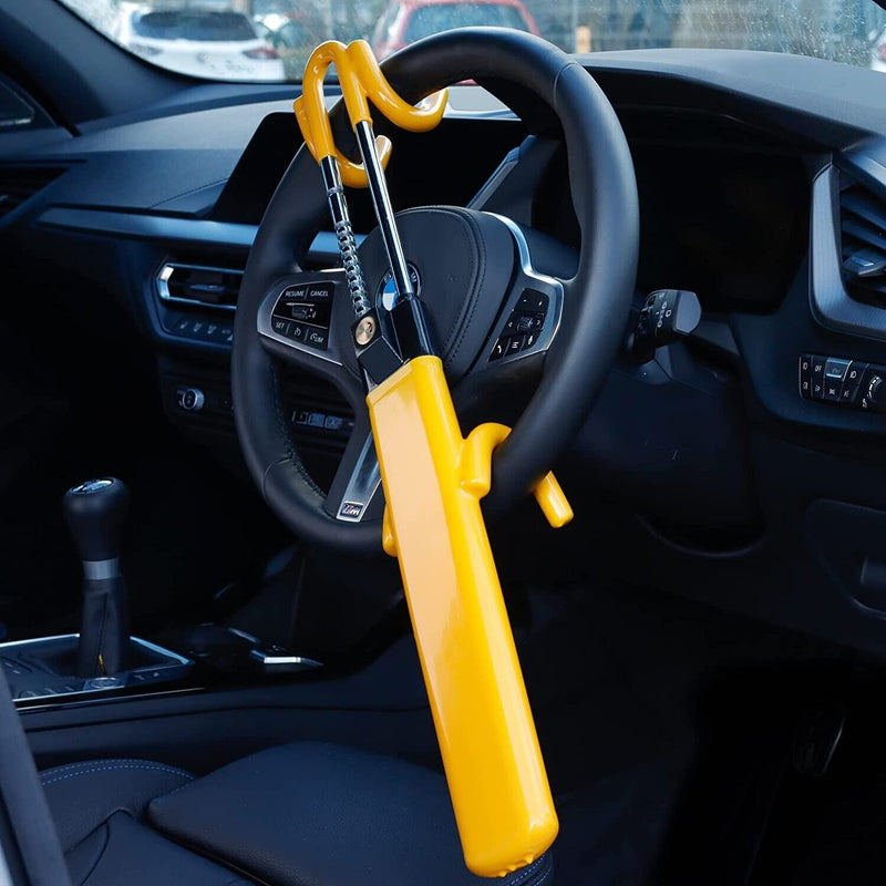 Car Van Twin Bar Double Claw Anti Theft High Security Yellow Steering Wheel Lock +Caps