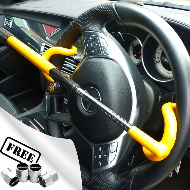 For Mercedes Benz Car Double Claw Anti Theft Security Yellow Steering Wheel Lock +Caps