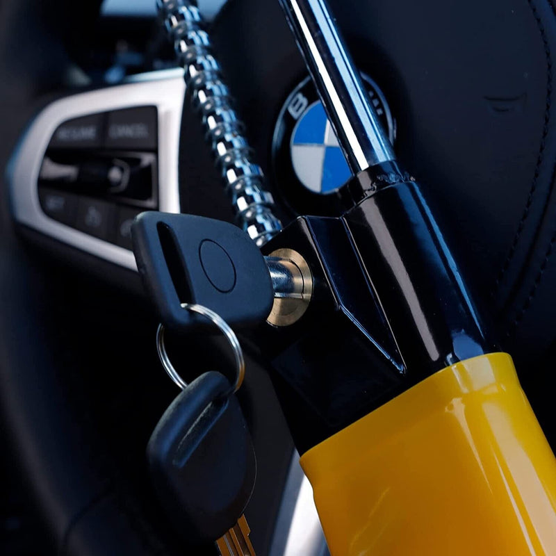 Car Van Twin Bar Double Claw Anti Theft High Security Yellow Steering Wheel Lock +Caps