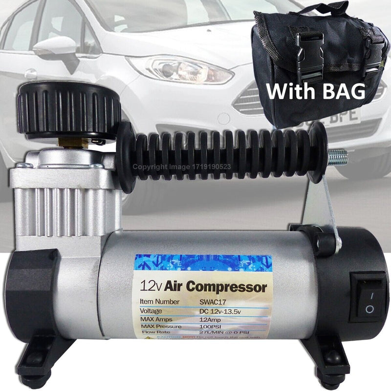 SW 12v 100 PSI Hi Speed Car Van Tyre Air Compressor Inflator Electric Pump +Caps