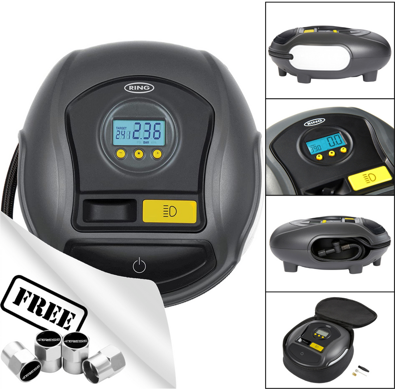 Ring RTC500 12v Digital Auto Stop Car Van Bike Tyre Air Compressor Inflator Pump +Caps