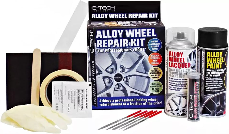 E-Tech BLACK Car Alloy Wheel Wheels Refurbishment Spray Paint Lacquer Repair Kit