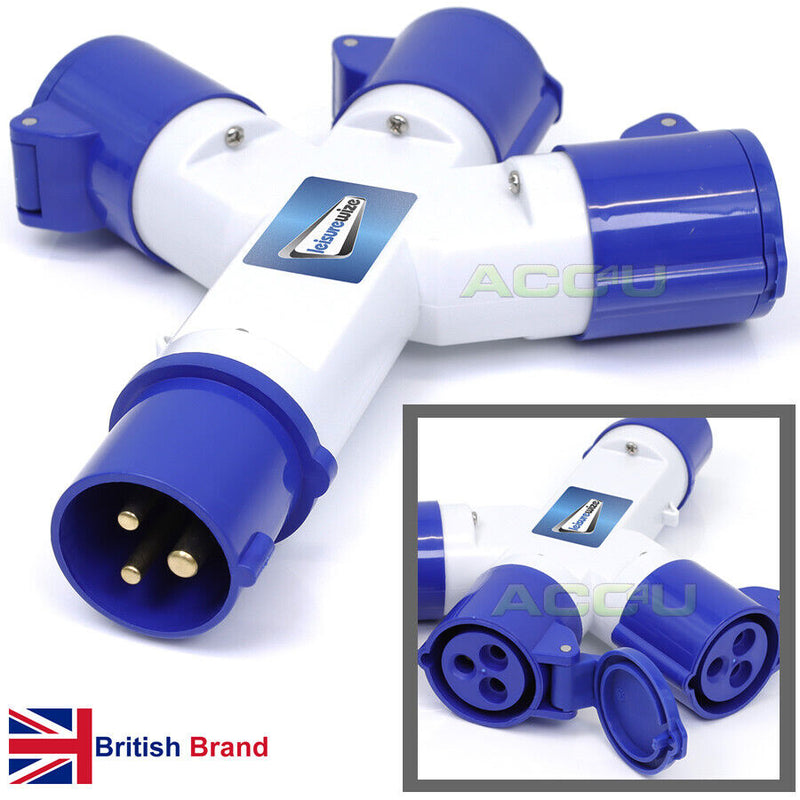 Caravan Electrical Hook Up Socket To 3 Way Splitter Adapter Motorhome +Caps
