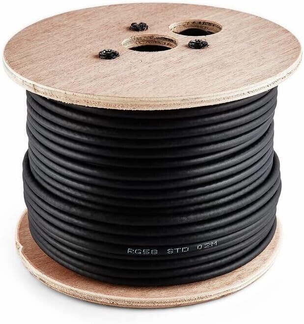 Black RG58 Coaxial Cable 50m Roll Drum 50 Ohm Stranded CB Radio Coaxial Cable +Caps